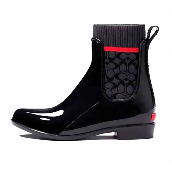 COACH Chelsea Rain Boot Women's 6 Black - Picture 1 of 9